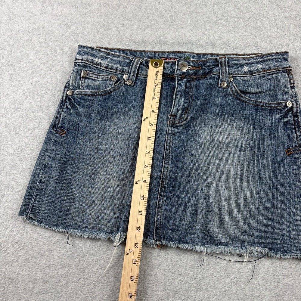 Papaya Denim Skirt Womens Medium Blue Low Rise Raw Hem Y2K Mini Stretch Club - Picture 9 of 9